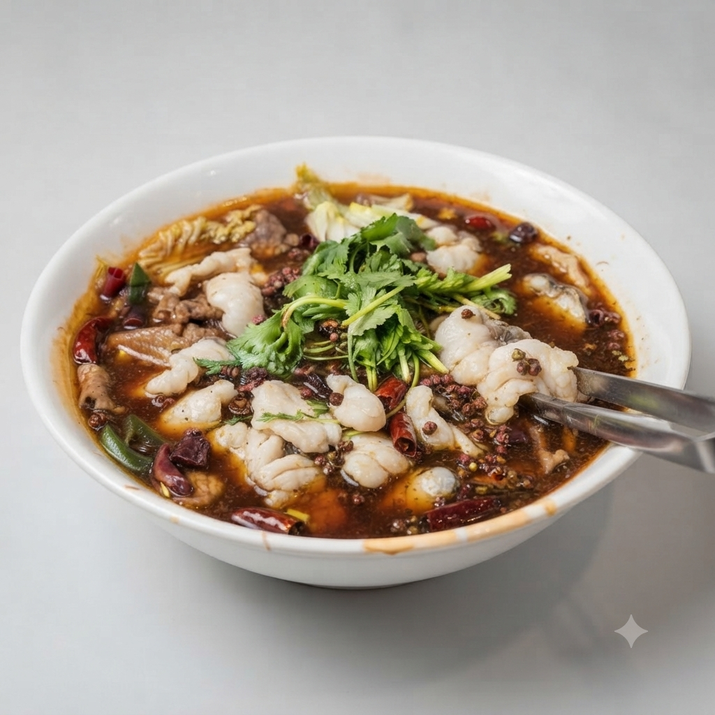 Poached Sea Bass in Szechuan Chilli Oil (Boneless) (GF)