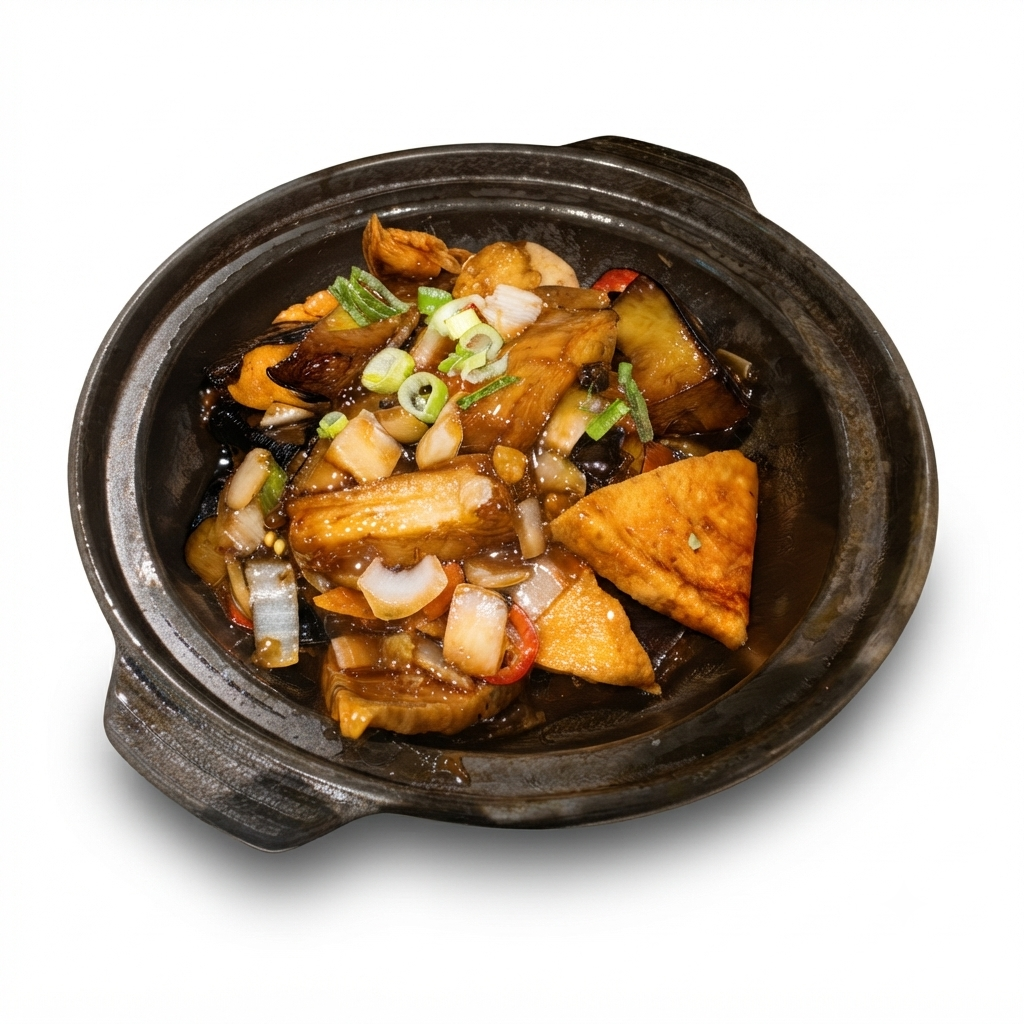 Tofu & Aubergine with Black Bean Sauce in Hot Pot (V) (GF)