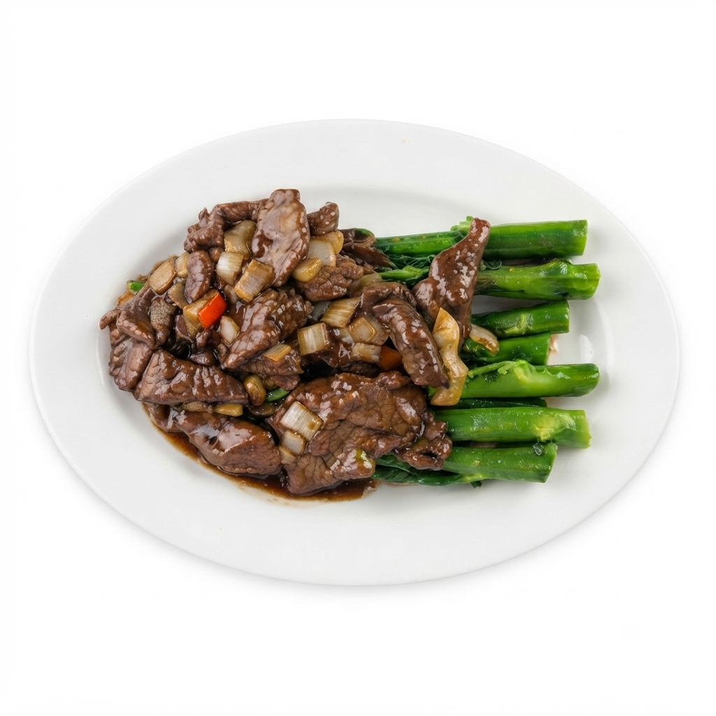 Stir Fried Beef with Chinese Broccoli in Sha Cha Sauce