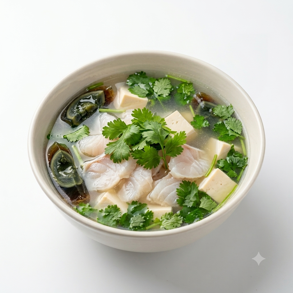 Coriander Preserves Egg Tofu & Fish Fillet Soup (GF)