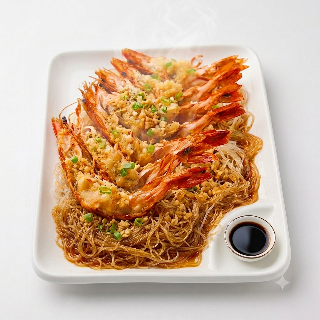 Steamed King Praws With Glass Noodle in Garlic Sauce (with Shell) (GF)