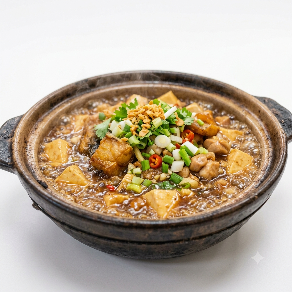 Salted Fish with Tofu and Diced Chicken in Hot Pot (GF)