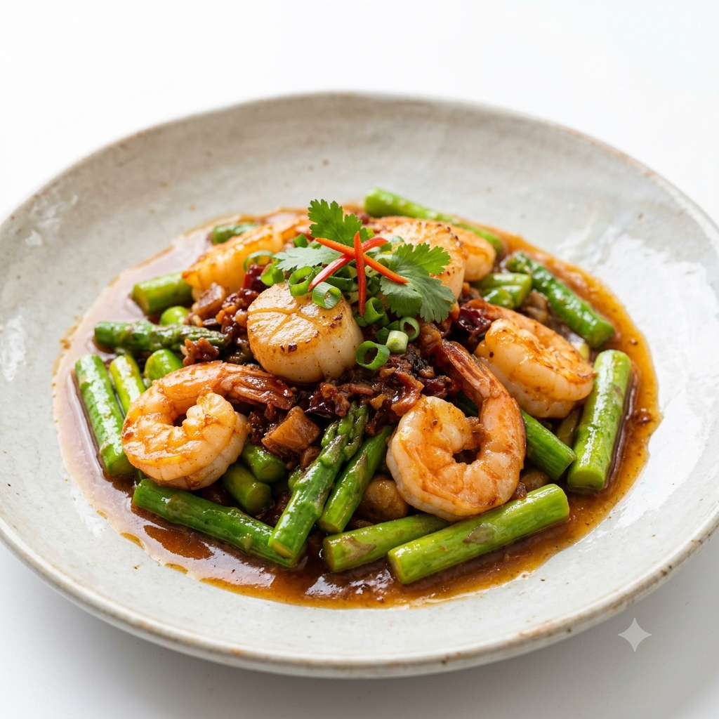 Stir Fried Scallop & Prawn with Asparagus in XO Sauce (GF)
