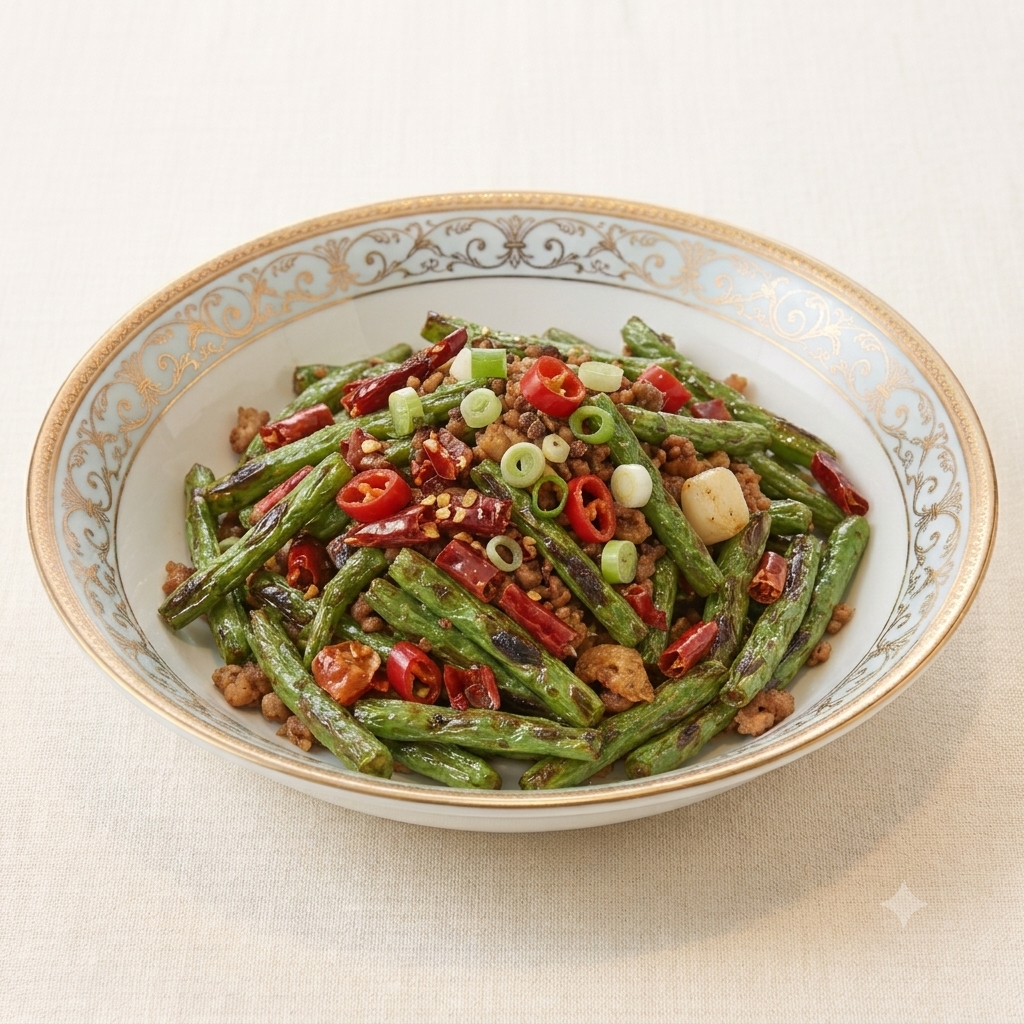 Stir Fried French Beans with Minced Pork in Spicy Sauce (GF)