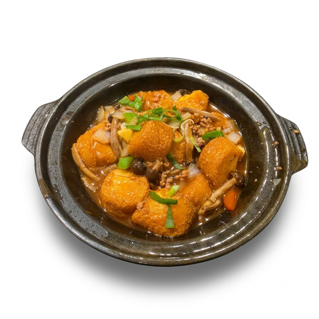 Braised Bean Curd with Minced Pork & Willow Mushroom (GF)