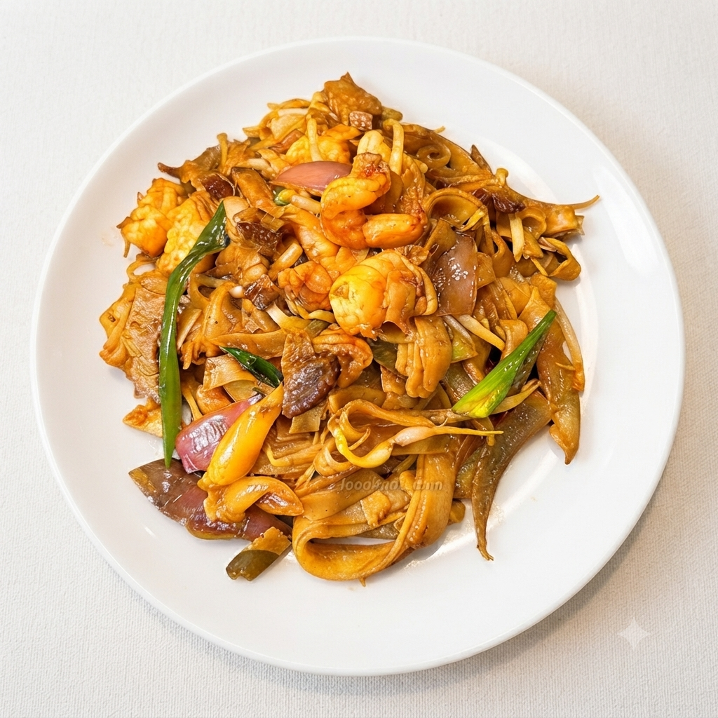 Fried Ho Fun Malaysian Style with Shrimp and Pork (Spicy) (GF)