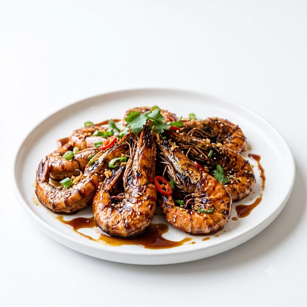 Pan Fried King Prawn with Soya Sauce (with Shell)