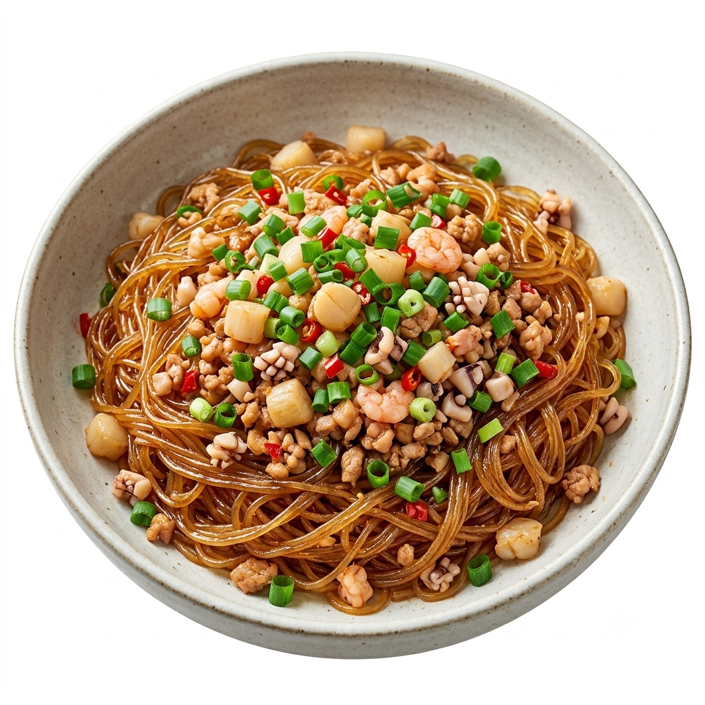 Fried Glass Noodles with Diced Seafood (GF)