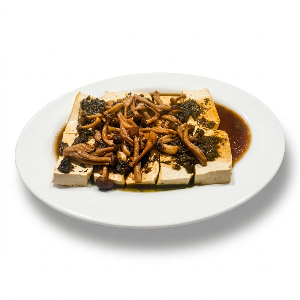 Steamed Tofu with Willow Mushroom & Preserved Olive Leaf (V) (GF)