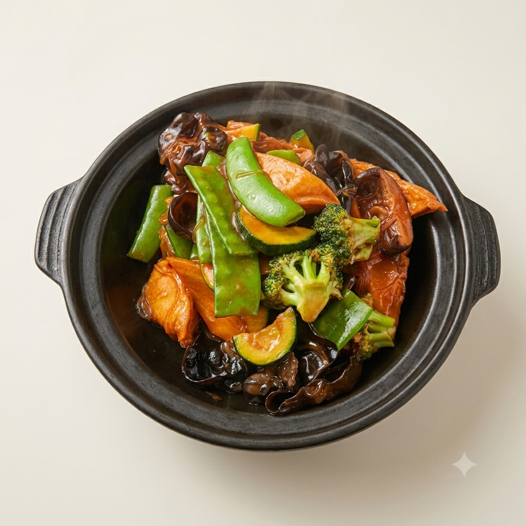 Monk's Style Mixed Vegetables & Glass Noodle with Fermented Red Bean Curd (V) GF)
