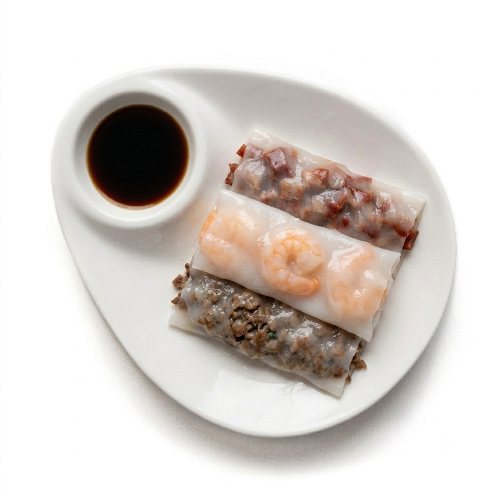 Three Delicacies Cheung Fun (Roasted Pork, Prawn & Beef)